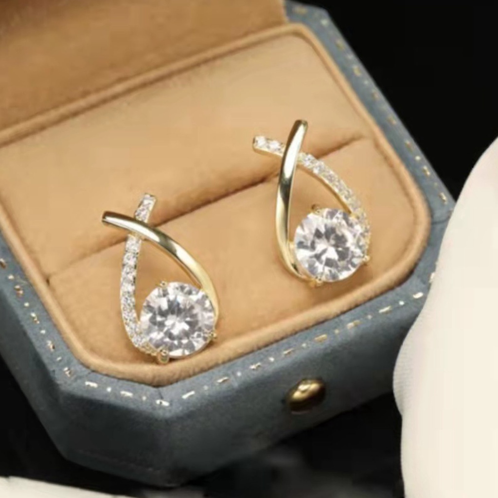 Hu Hu Hu Hu Hu Alat Bantu Pasang Kacamata♡ 1 Pasang Anting Stud Cross cut Berlian Imitasi Tahan Lama Untuk Wanita