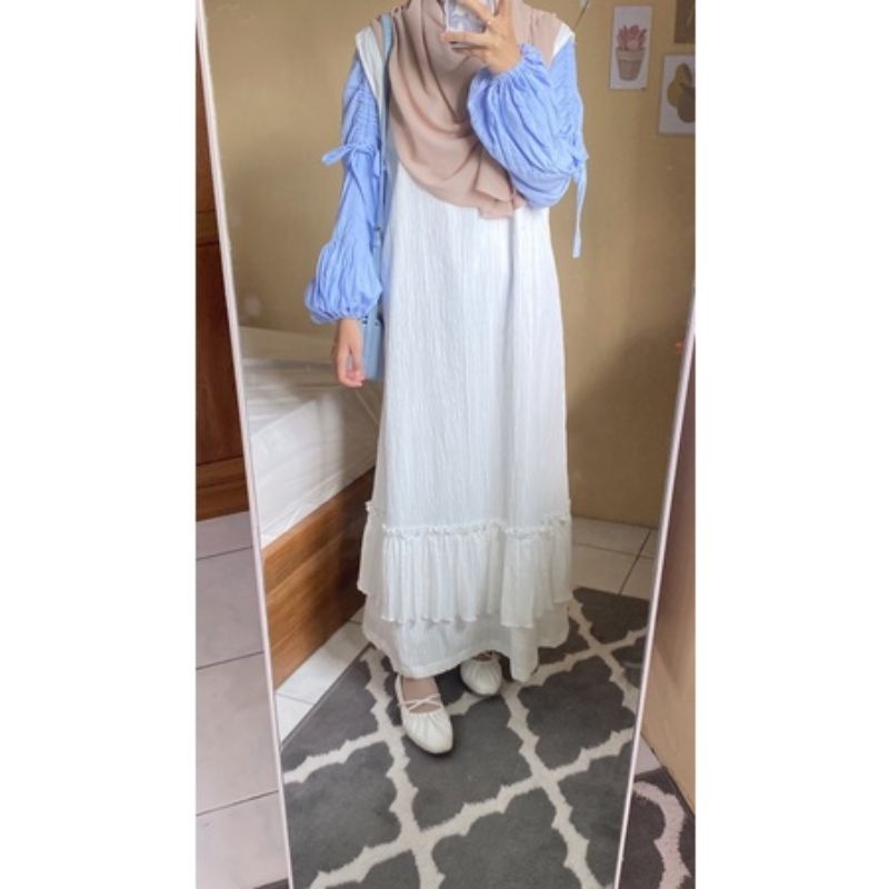(COD) Inner Dress Panjang Tanpa Lengan Broken White Meyra Dress by Shaveera