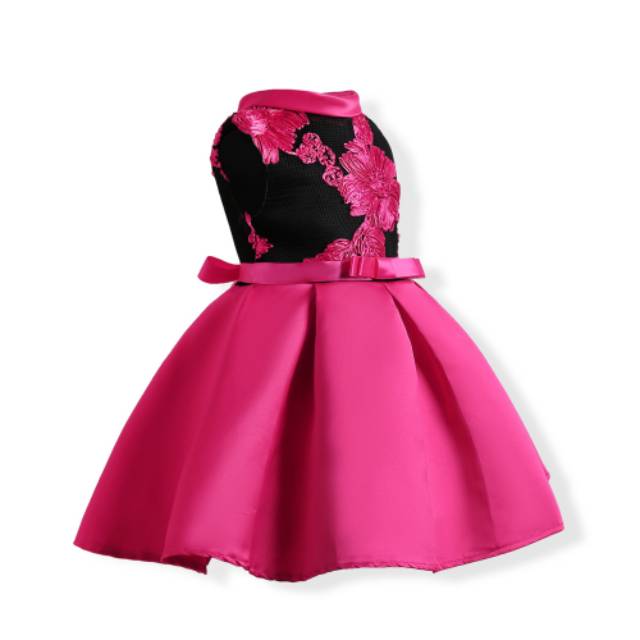 GA2540 BLOSSOM DRESS FUSCHIA / gaun pesta ulang tahun anak perempuan import pink imlek