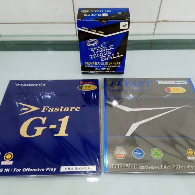 Fastarc G1 hitam, Flyatt Soft merah, bola yinhe bt 3, stiga ball tube