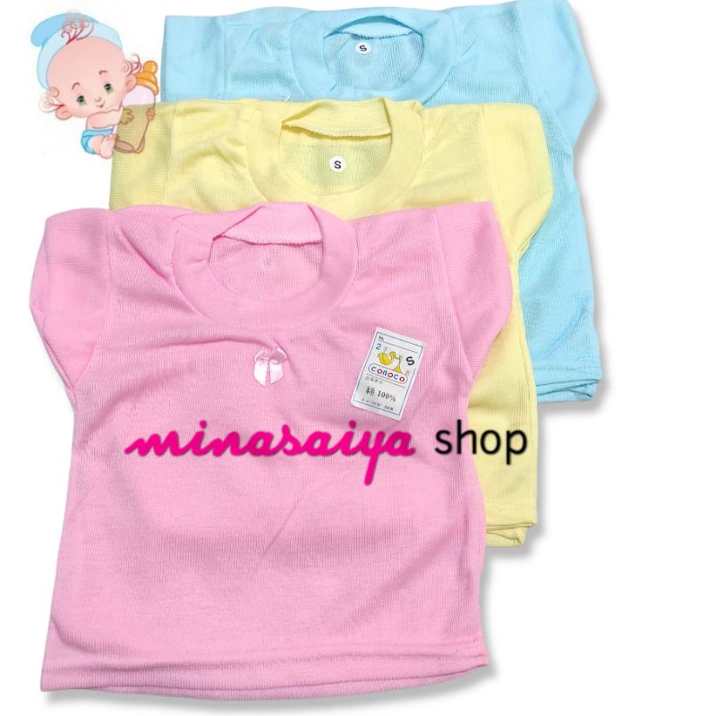 CONOCO 3 pcs Kaos Oblong Bayi Perempuan Lengan Pendek Seri Polos Warna