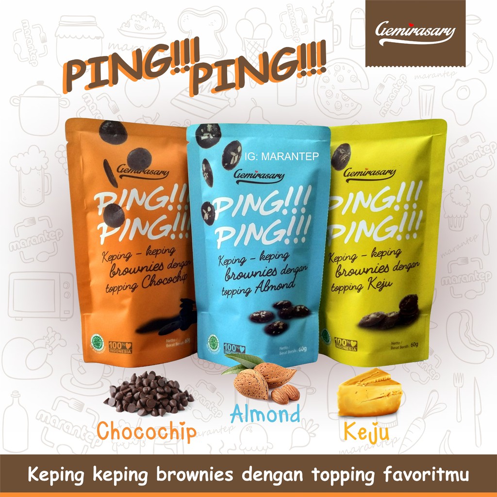 

PING!!! PING!!! Keping brownies kering khas Bandung dengan pilihan topping favoritmu!