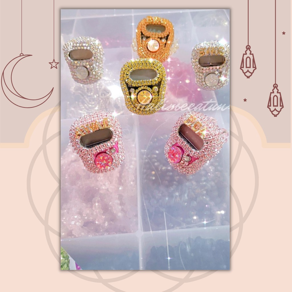 Tasbih Digital non LED Swarovski Tali Mutiara Custom Nama Blink Hias