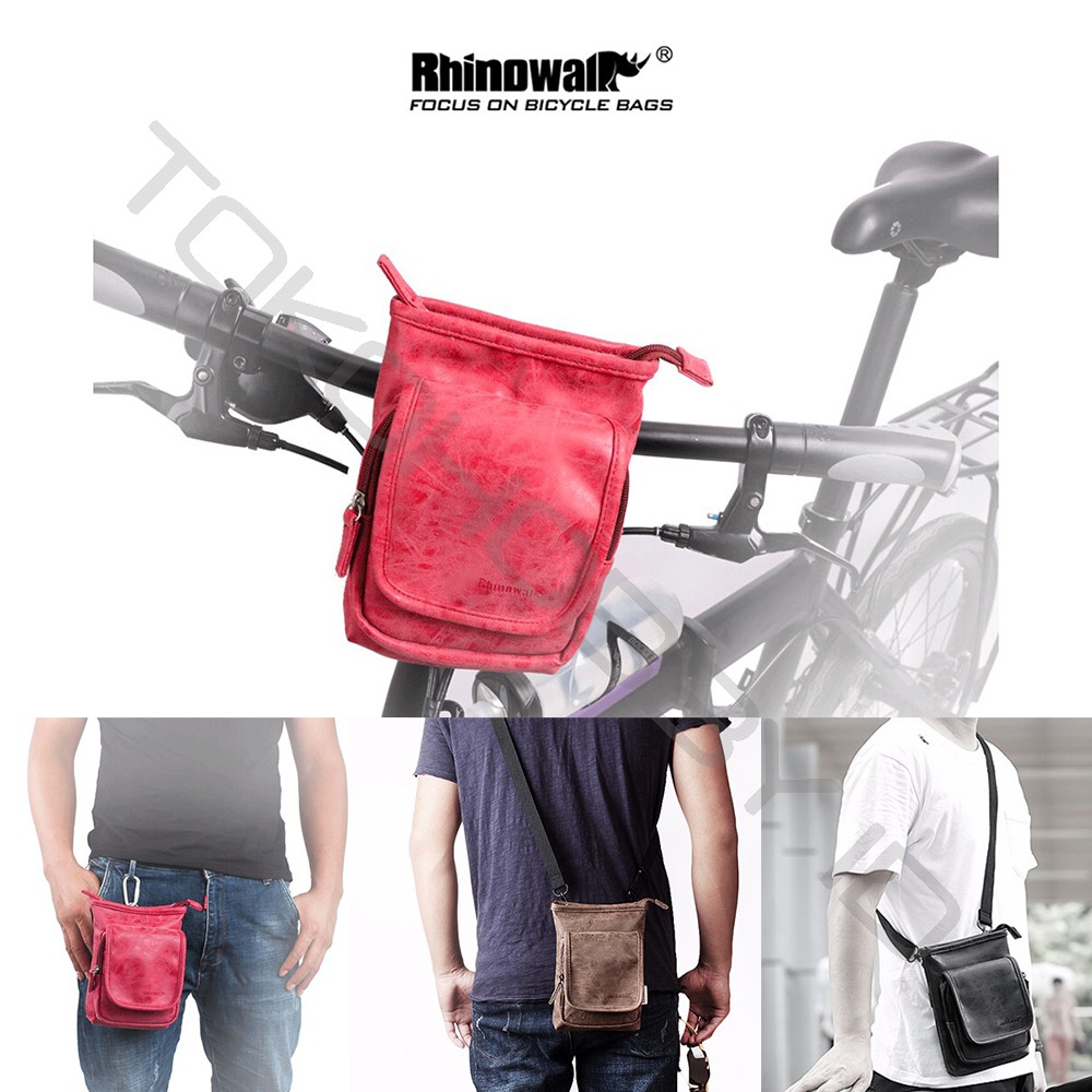 Tas Setang Handlebar Sepeda Lipat Mtb Road Bike Seli Kulit Retro Klasik Rhinowalk T80