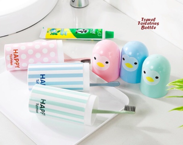 Travel toiletries bottle HAPPY botol tempat sikat gigi dan odol