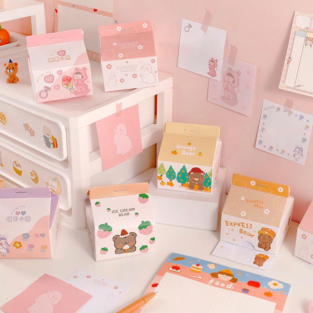 Mxbeauty Kartun Sticky Notes Kawaii Lucu Kotak Susu Perlengkapan Kantor Sekolah Memo Stiker Memo Pad