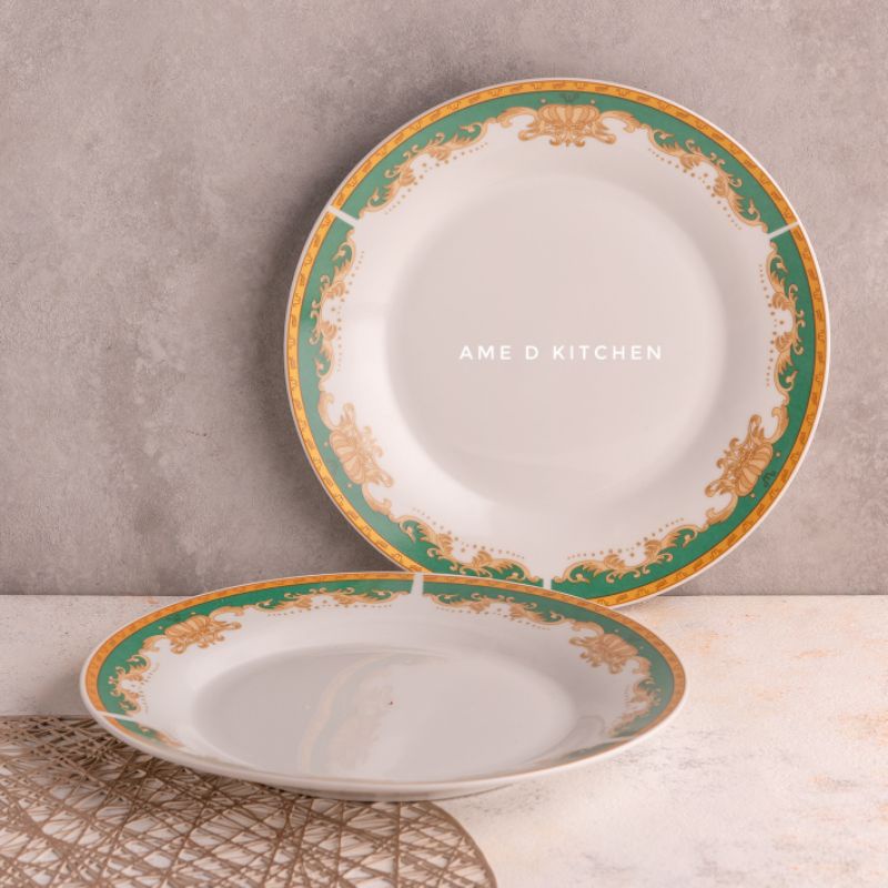 Piring ceper keramik 10.5" bulat mahkota hijau winston