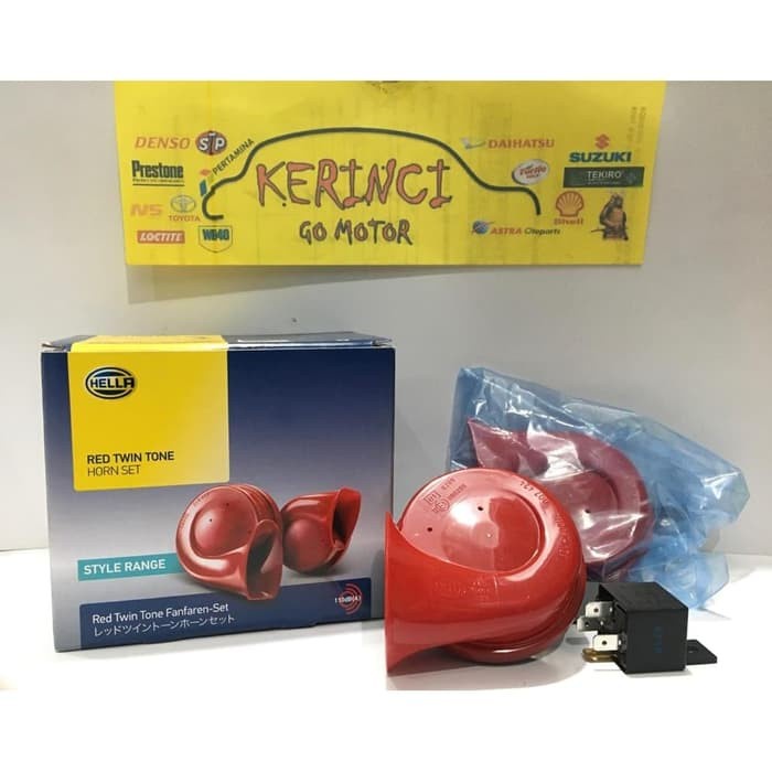 PAKET KLAKSON KEONG HELLA RED TWIN TONE HORN SET - RELAY SET MX