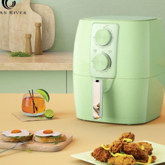 ￣➘ HAN RIVER Air Fryer 4L 1200Watt Tombol mekanis hijau/hitam - Hijau (On Trend)