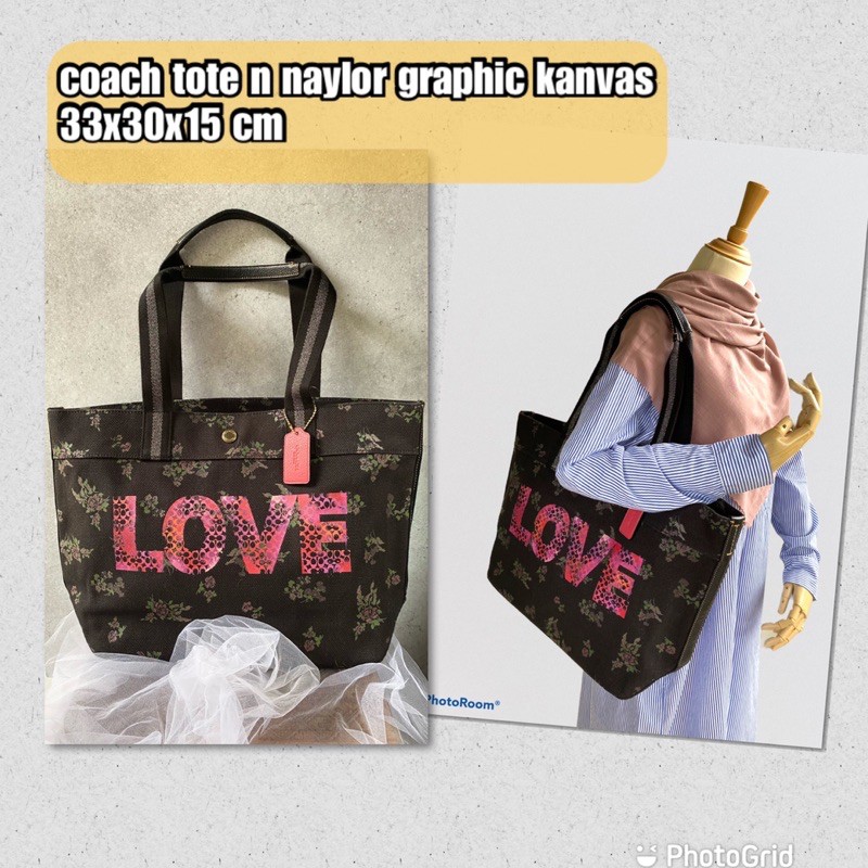 tas wanita coach original authentic 91106 canvas tote naylor graphic tote love black