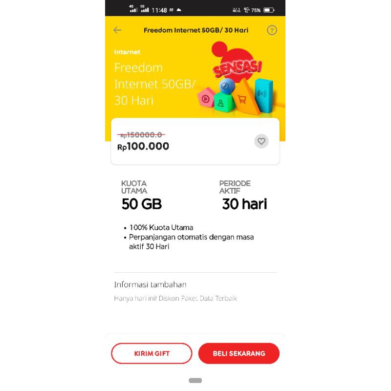 PROMO KUOTA INDOSAT / PAKET DATA INTERNET FREEDOM 50GB FULL 24JAM/ FREEDOM COMBO 50GB + 60 MENIT