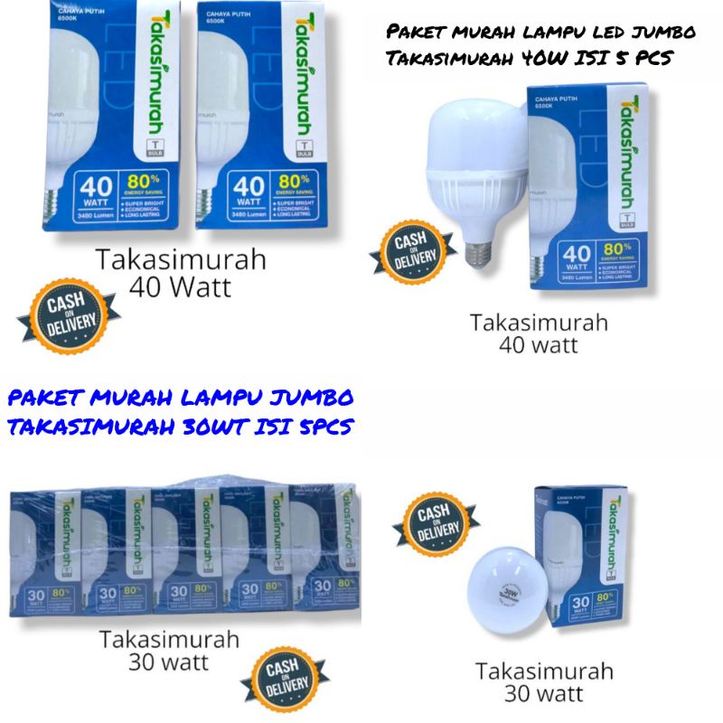 LAMPU BOHLAM LED 30 WATT JUMBO DAN 40 WATT JUMBO|LAMPU BOHLAM NEON LED PAKET ISI 5 PCS/TAKASIMURAH B