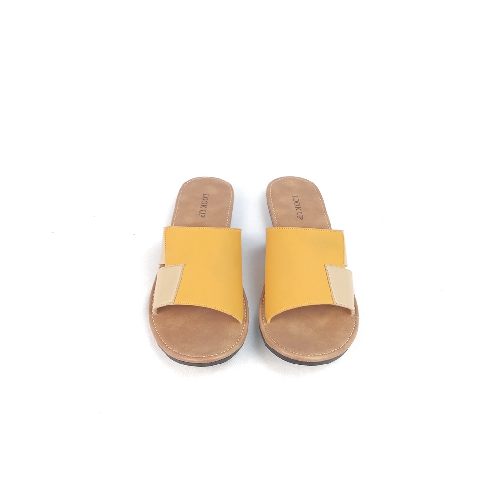 Sandal Kulit Wanita Sandal Teplek Wanita Sandal Wanita Kekinian Anti Licin Sandal Kokop Slide Slop Terbaru Original Look Up - QHAIRA