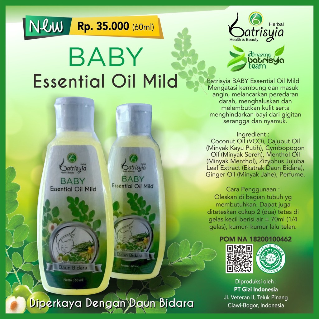 Baby Essential Oil Mild Batrisyia Herbal (Minyak Telon Plus)