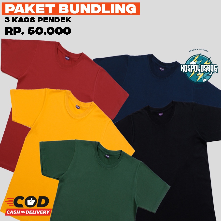 Paket BUNDLING KAOS POLOS PE ( 3 KAOS ) LENGAN PENDEK 30'S / PRIA &amp; WANITA