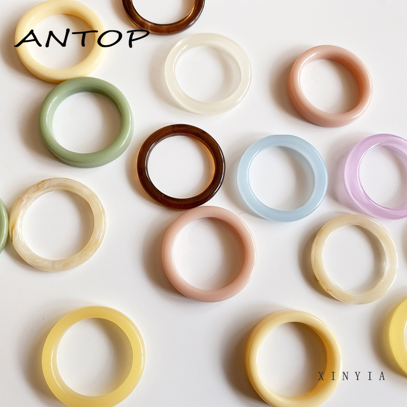 Crystal Resin Cincin Set Candy Colors Acrylic Vintage Finger Akrilik Rings Jewelry Aksesoris Perhiasan ANTOP