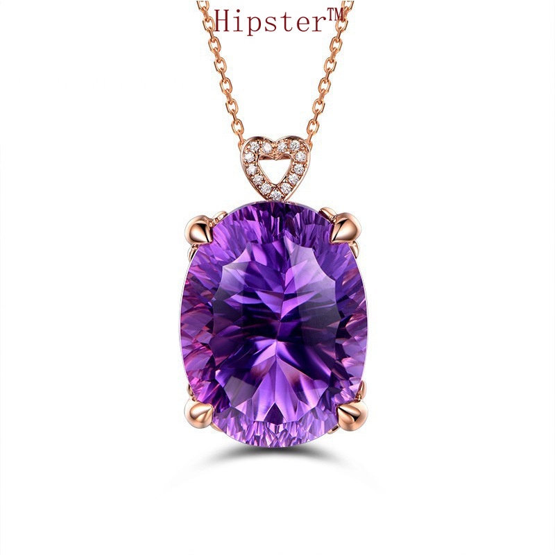 Popular Elegant Heart-Shaped Diamond Amethyst Pendant Necklace