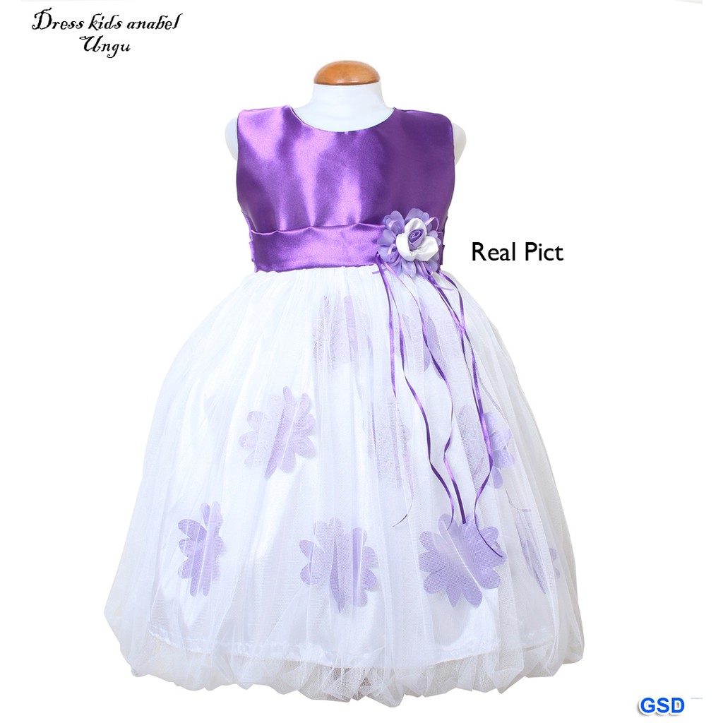 Dress kids anabel/pakaian anak perempuan/dress tingkat anak bunga kombi brukat/dress pesta anak mura