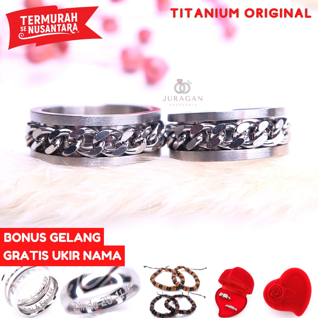 [UKIR NAMA + BOX HATI] Cincin Couple BUCIN Titanium M32 BONUS Gelang Couple