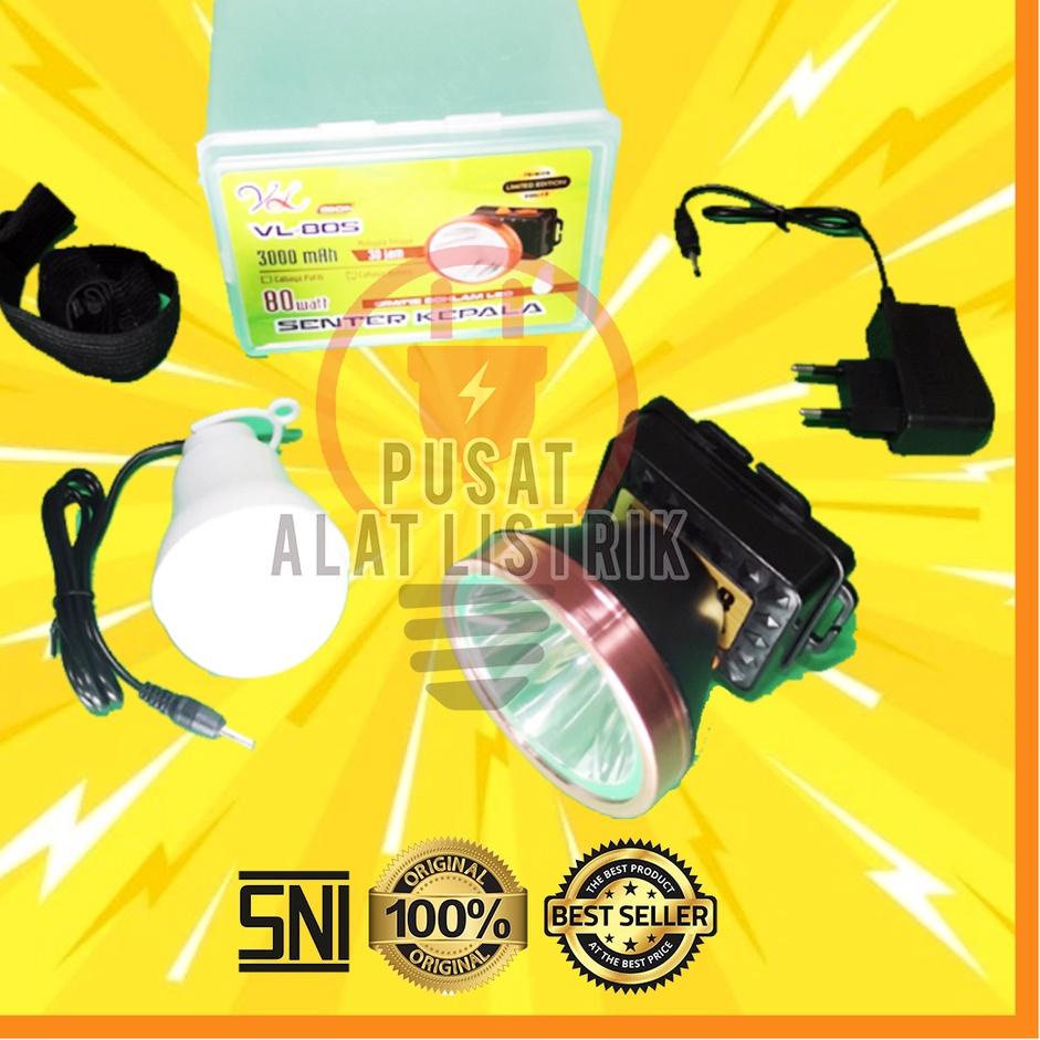 Paket Hebat SENTER KEPALA 80 WATT 80W 80WATT 80 W AWET TERANG CAHAYA KUNING / PUTIH + LAMPU BOHLAM