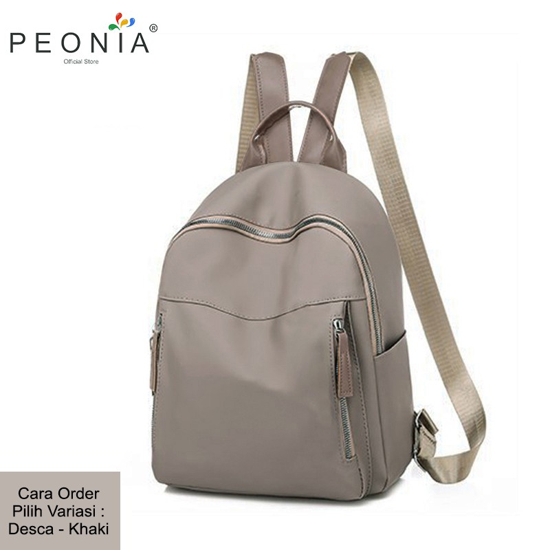 Peonia PNA DESCA Water Resistant Ransel Korea Tas Wanita Punggung Import Kantor Kerja Sekolah Kuliah Outdoor Trendy Fashion Style Travel Casual Backpack Anak Remaja Perempuan Selempang Cewek Bag-Khaki