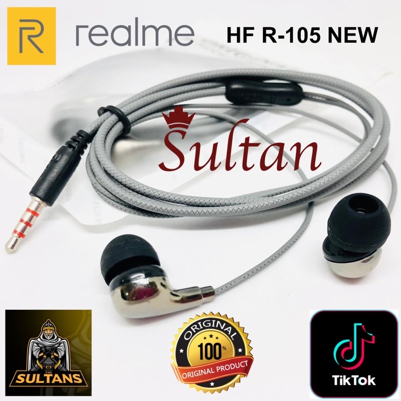 PROMO HANDSFRE REALME R105 NEW ORIGINAL PACK KEPALA METAL PREMIUM HEADSET