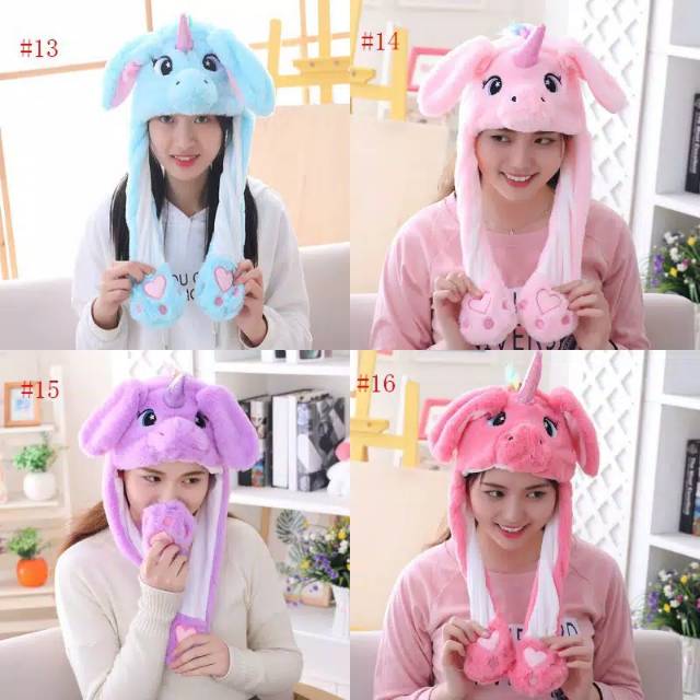 topi unicorn LED Lampu kuping gerak topi kelinci bunny hat