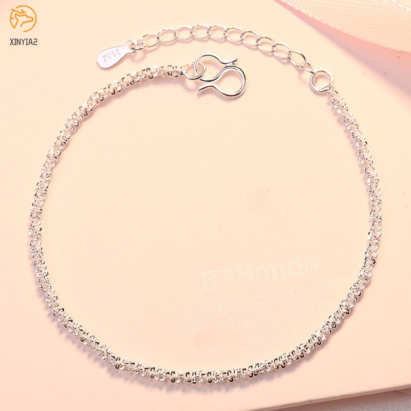 925 Perak Berbentuk Hati Rantai Gelang Bunga Bintang Liontin Korea Fashion Gelang Wanita Hadiah Ulang Tahun C3-3