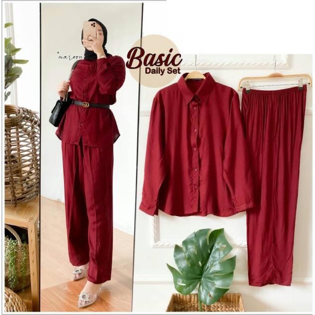 1KG MUAT 3SET | (FREE BELT) BASIC DAILY SET RAYON PREMIUM ONESET ATASAN CELANA FASHION WANITA HITS