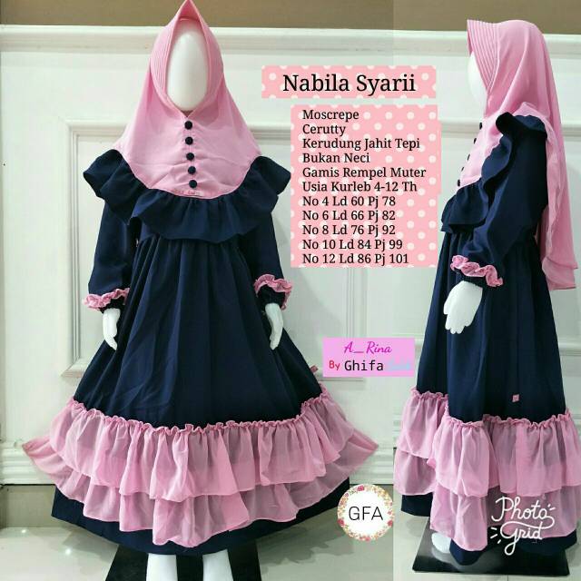 Nabila syari anak free hijab ori Ghifa batik