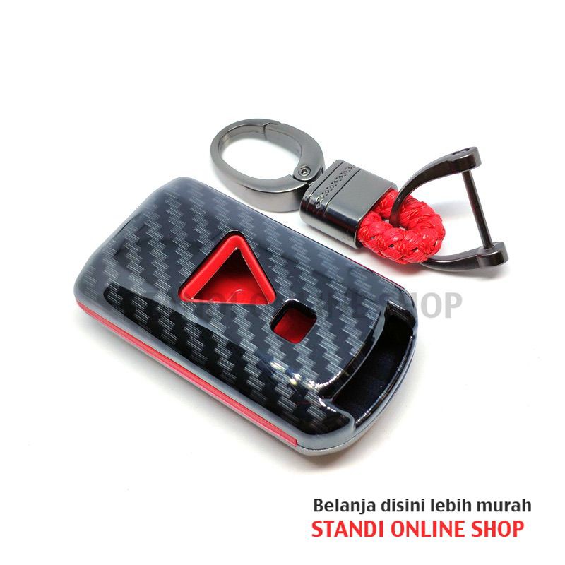 Cover Smartkey Sarung Kunci Mitsubishi All New Pajero Sport Outlander Carbon Merah