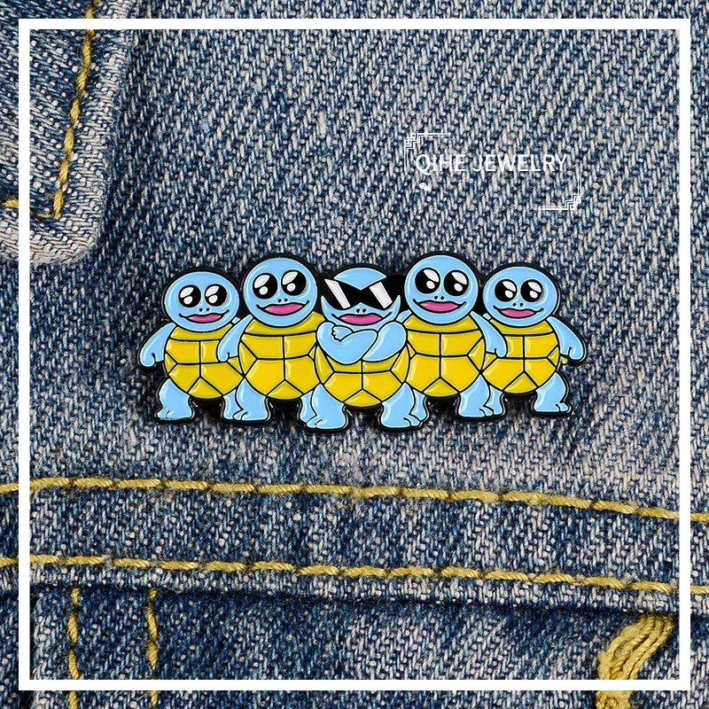 Bros Pin Enamel Desain Kura-Kura Kacamata Hitam Biru Untuk Anak