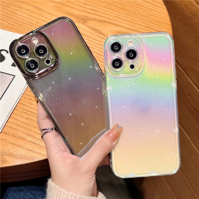 Shiny gradient rainbow transparent case iphone 11 12 13 pro max clear soft shell shockproof protective phone case