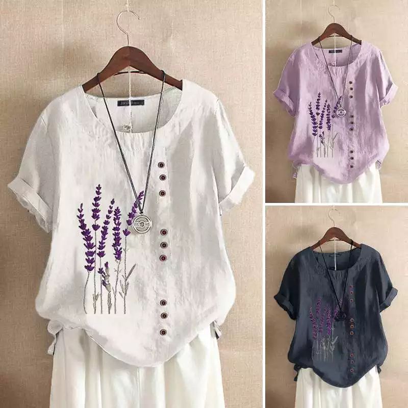 ZANZEA Blouse wanita import elegan motif bunga bordir lengan pendek S-5XL