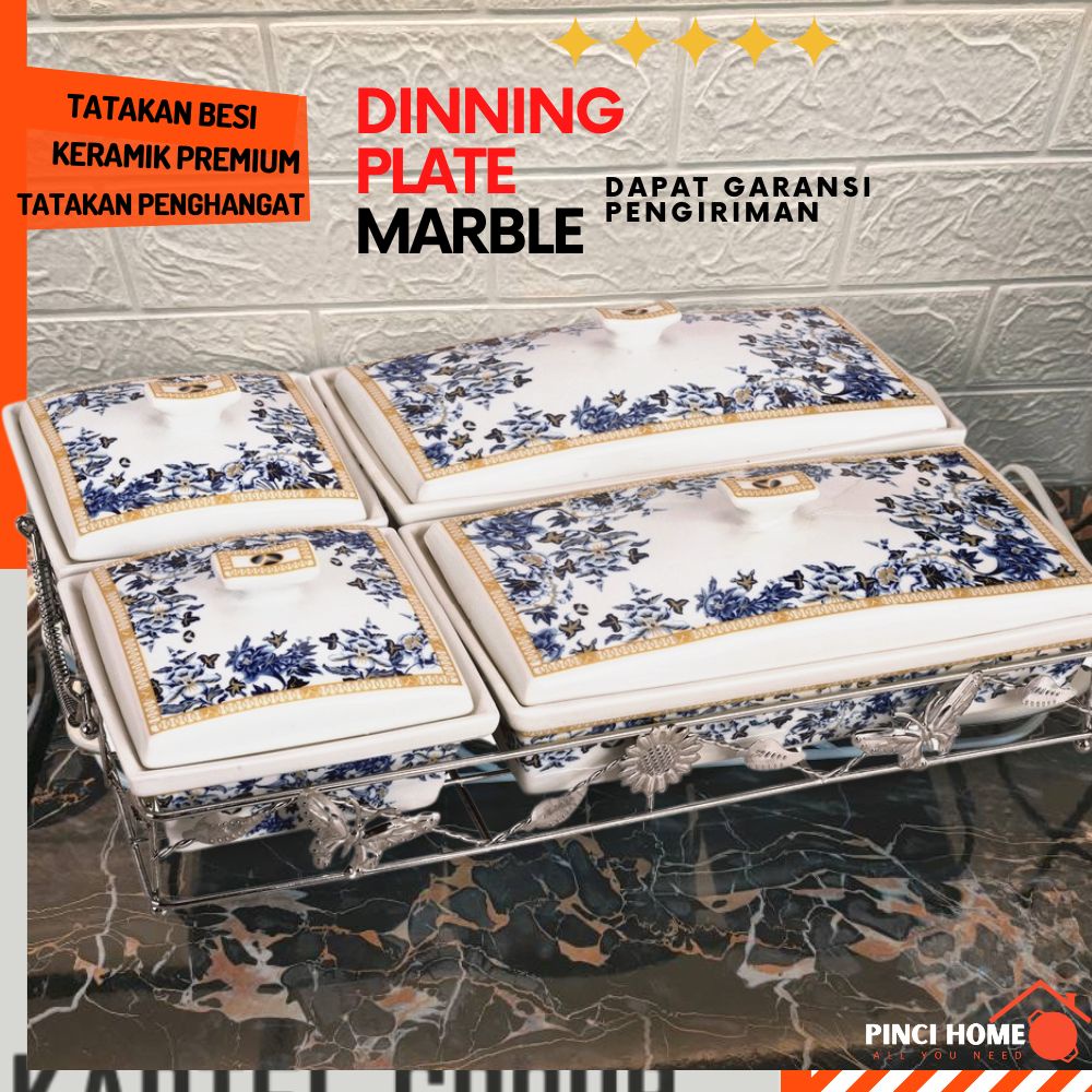 Wadah Saji Makanan Prasmanan Kotak Keramik Motif King Set Isi 4