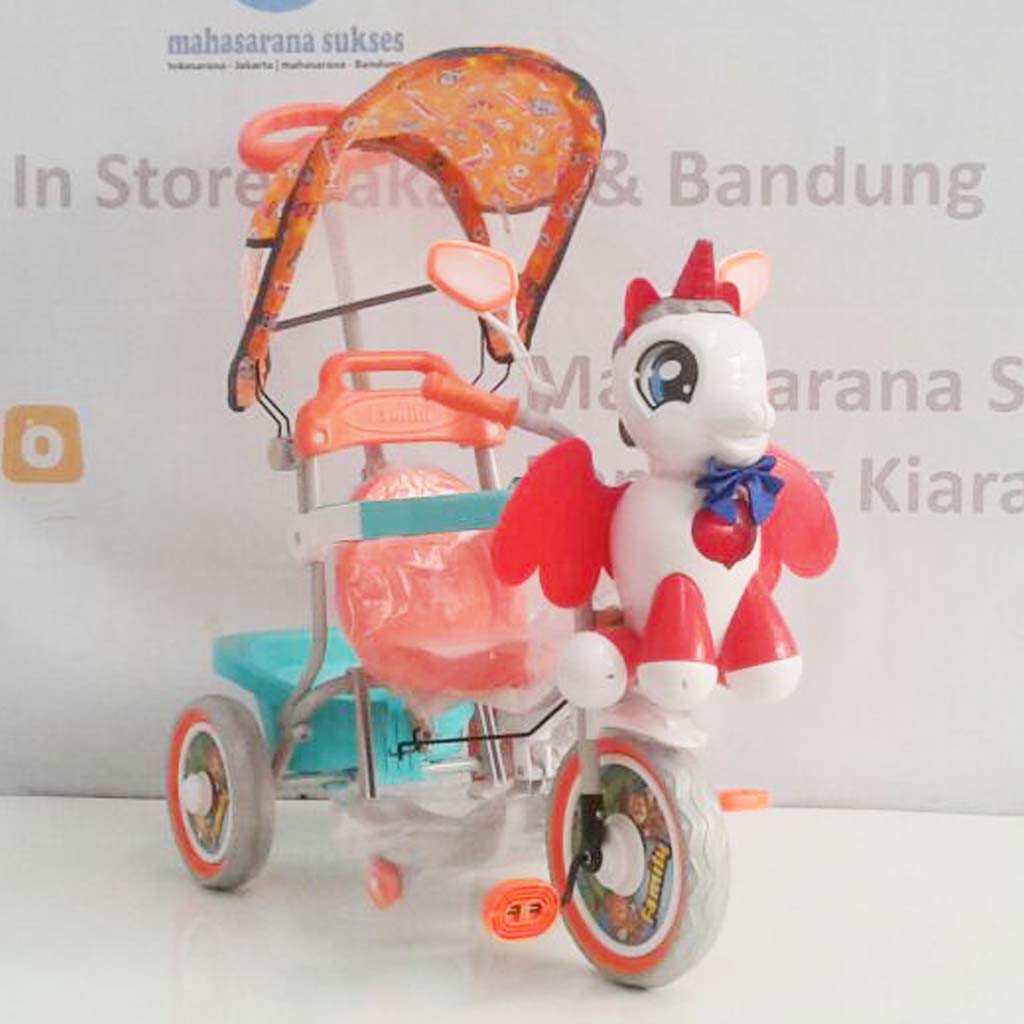 Bandung Go-Send Family F993GT Unicorn Sepeda Roda Tiga Kanopi Mainan Bisa Dilepas-Orange