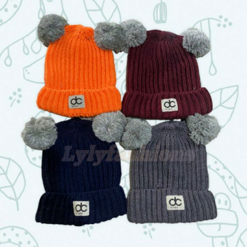 Topi Anak Kupluk Pompom Bayi Rajut / Topi Rajut Bayi Pompom / DC kids Topi Bayi Rajut Pompom Premium