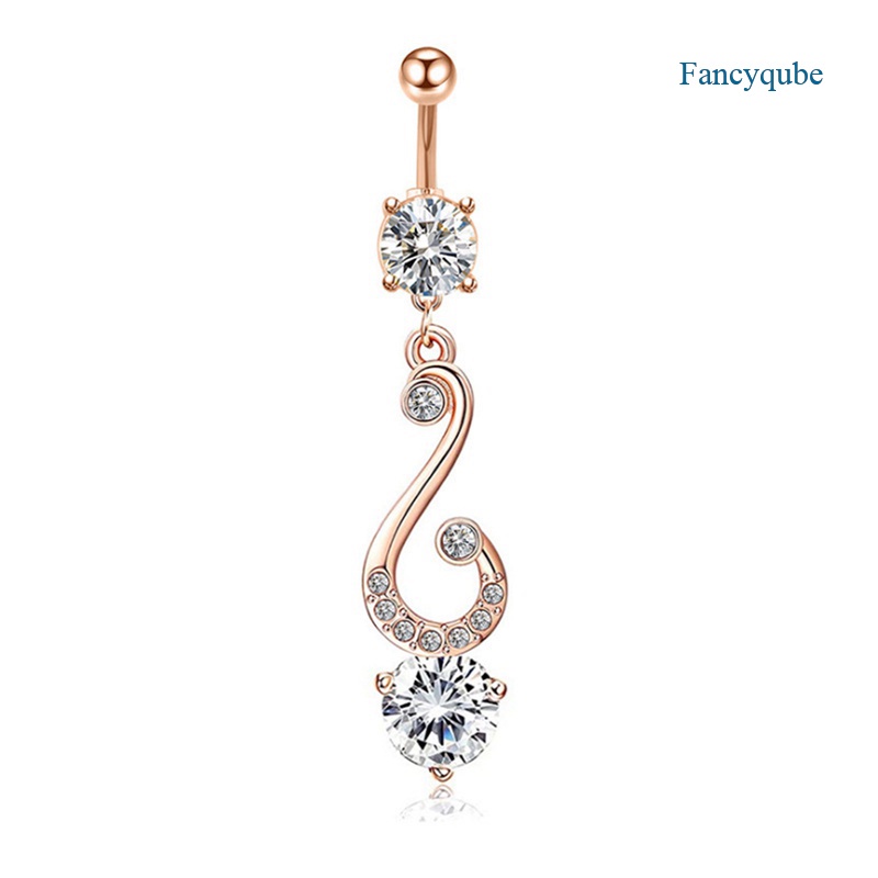 Fancyqube Anting Tindik Perut / Pusar Wanita Desain Bunga Hias Zircon Untuk Pesta / Pantai