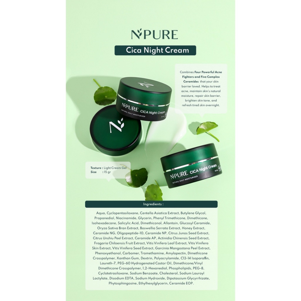 [ Agen Resmi ] NPURE Day + Night Cream Centella Asiatica (Cica Series) 15gr