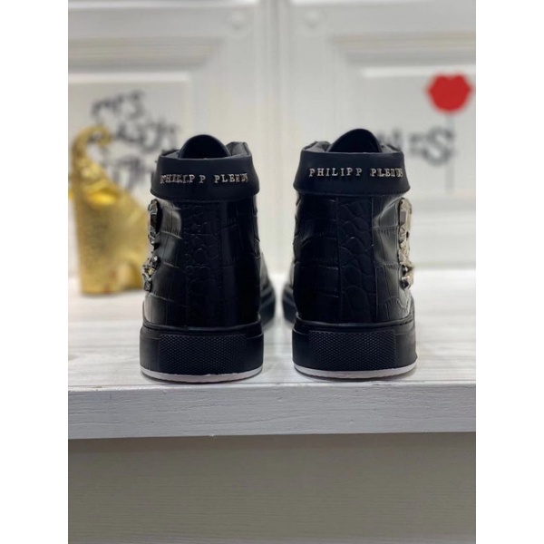 sepatu philipp plein sneaker boots mirror shoes men high end kulit hitam pp cowok P1SHOES