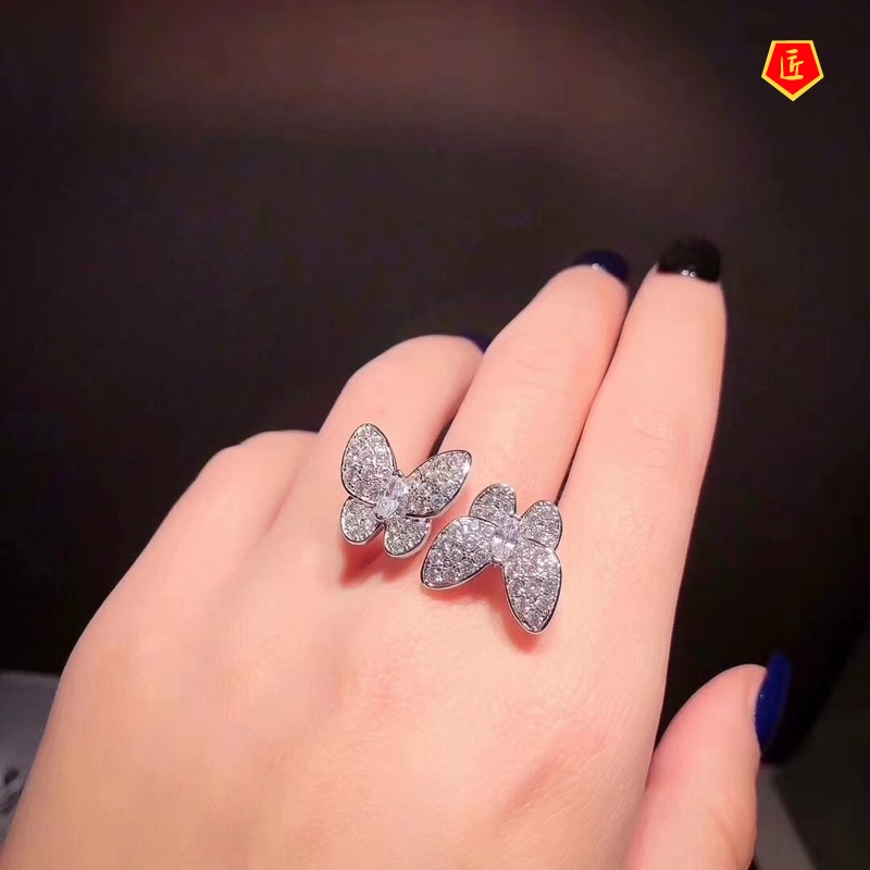 [Ready Stock]Light Luxury Advanced Fairy Double Butterfly Open Ring