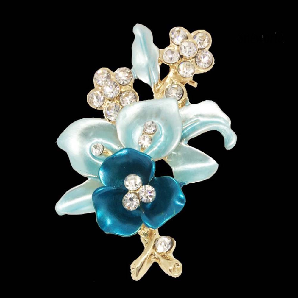 OW@ Elegant Women Rhinestone Flower Enamel Brooch Pin Cardigan Scarf Corsage Jewelry