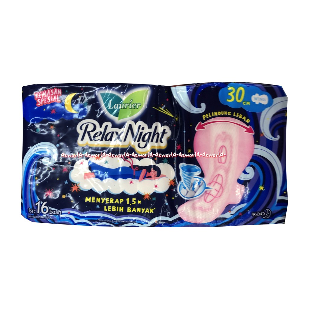 Laurier Relax Night Wing 16pcs Pembalut Wanita Panjang Untuk Malam Hari 30cm Wings