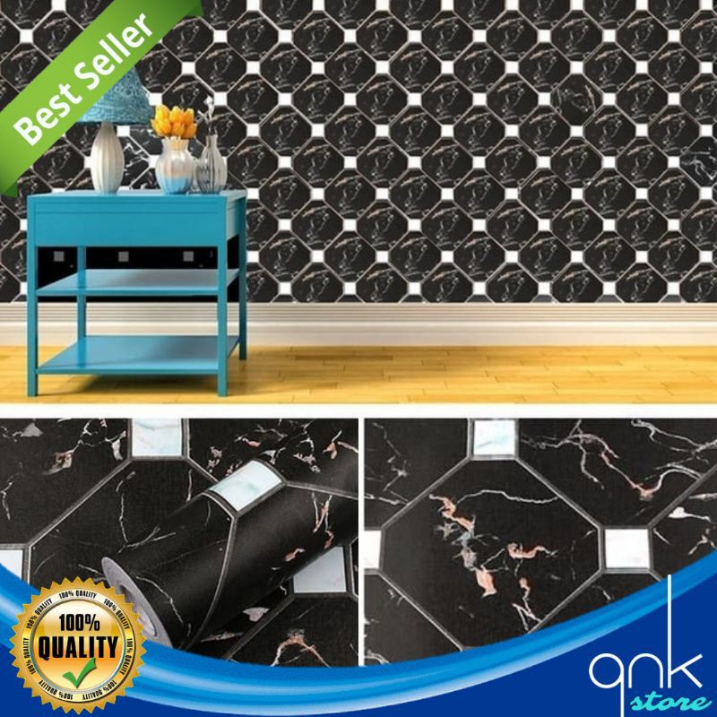 Wallpaper Dinding Motif 3D 45cm x 5m Granit Hitam Wallpaper Sticker Wallstiker Wallpaper Sticker Wallsticker 3D Granit Hitam