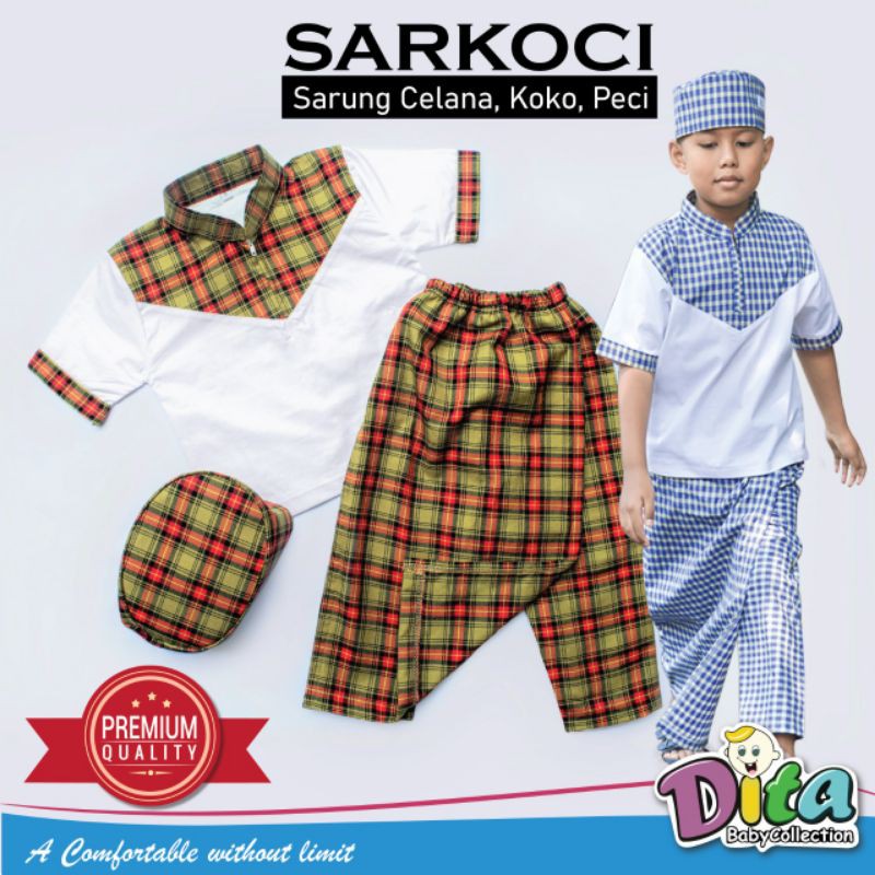 Sarung set koko Peci Dita Sarkoci Dita anak murah grosir sarung instan sarung celana