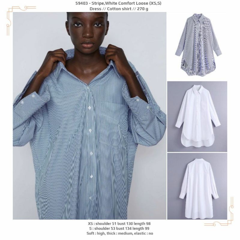 Tunik jumbo polos putih biru salur lengan panjang