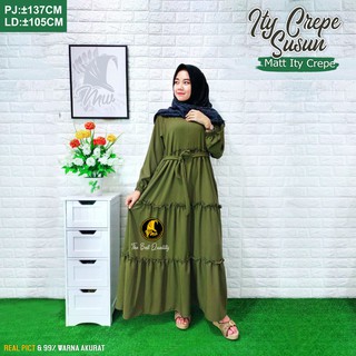 Gamis ity crepe susun / dress ity crepe susun rempel model  