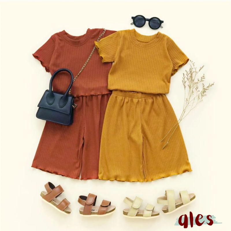 ALESSKIDSS - ONE SET RUBY CULLOTE / Setelan Polos Crop Top Celana Cullote Bayi dan Anak Perempuan Mu