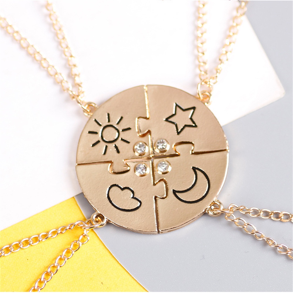 4Pcs Korea Fashion Jahitan Awan Matahari Bulan Bintang Teman Baik Liontin Kalung Set Pria dan Wanita