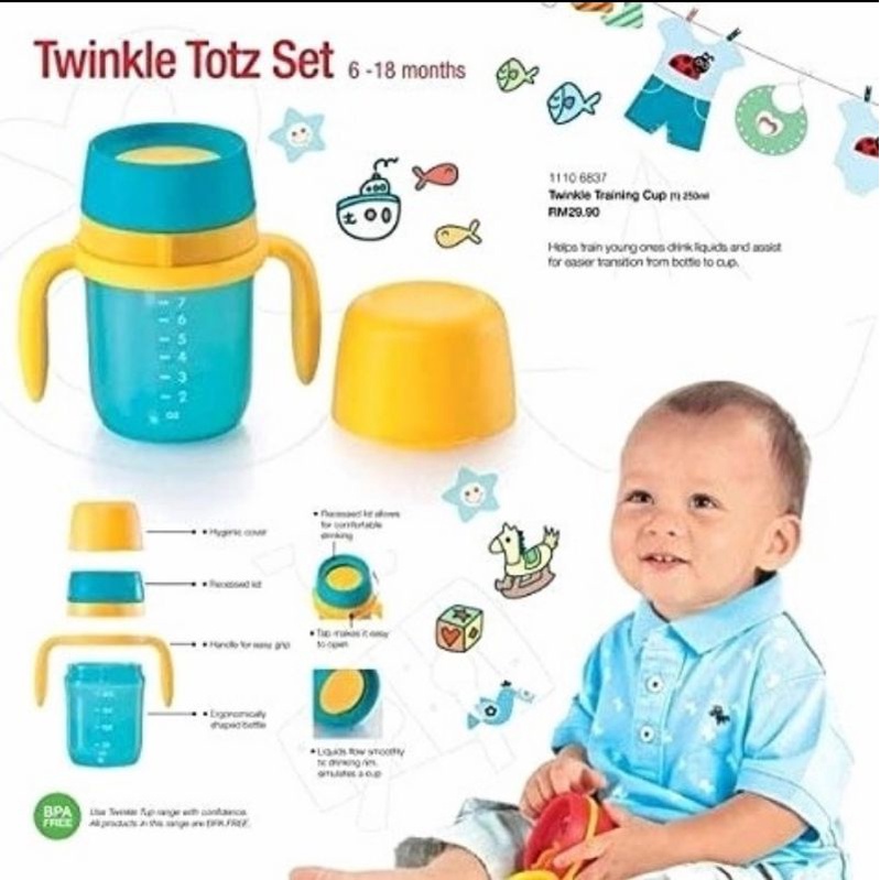 Tupperware twinkle training cup - botol minum bayi - produk malaysia - botol susu